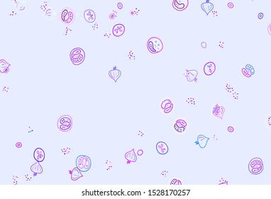 Light Pink, Blue vector background with cuisine gourmet. Beautiful colorful illustration with food in doodle style. Design for ad, poster, banner of cafes or restaurants.