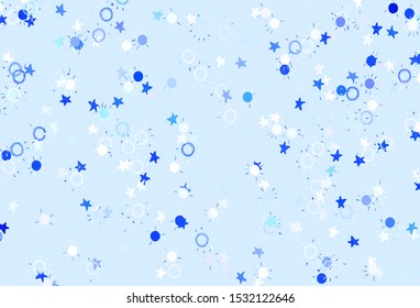 Light Pink, Blue vector background with colorful stars, suns. Shining illustration with stars, suns on abstract template. Best design for your ad, poster, banner.