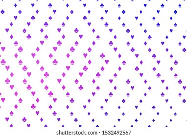 Light Pink, Blue vector background with cards signs. Shining illustration with hearts, spades, clubs, diamonds. Pattern for ads of parties, events in Vegas.