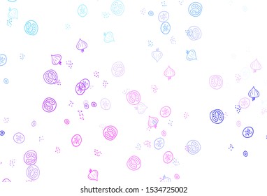 Light Pink, Blue vector background with cuisine gourmet. Decorative illustration with food on abstract template. Pattern for ads of breakfast, lunch, dinner.