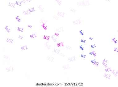 Light Pink, Blue vector background with symbols of 30, 50, 90 % sales. Shining colorful illustration with isolated selling prices. Backdrop for super sales on Black Friday.