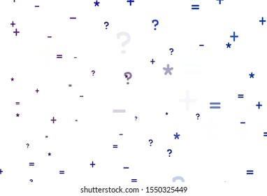 Light Pink, Blue vector background with arithmetic signs. Abstract illustration with colored algebra signs. Pattern for ad, booklets, leaflets of education.