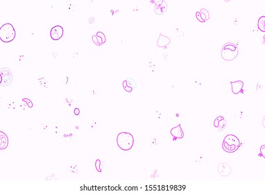 Light Pink, Blue vector background with tasty food. Beautiful colorful illustration with food in doodle style. Pattern for ads of breakfast, lunch, dinner.