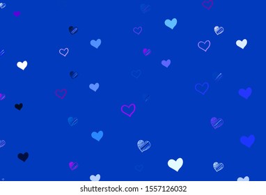 Light Pink, Blue vector background with hearts. Decorative shining illustration with hearts on abstract template. Design for ad, poster, banner of Valentine Day.