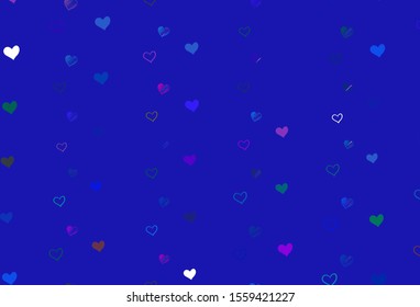 Light Pink, Blue vector background with hearts. Glitter abstract illustration with colorful hearts in romantic style. Pattern for carnival, festival romantic leaflets.