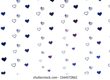 Light Pink, Blue vector background with hearts. Decorative shining illustration with hearts on abstract template. Design for ad, poster, banner of Valentine Day.