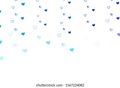 Light Pink, Blue vector background with hearts. Glitter abstract illustration with colorful hearts in romantic style. Template for Valentine's greeting postcards.