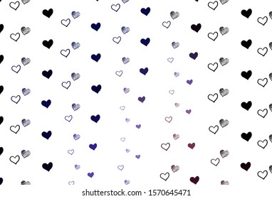 Light Pink, Blue vector background with hearts. Blurred decorative design in doodle style with hearts. Design for ad, poster, banner of Valentine Day.