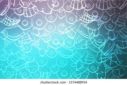 Light Pink, Blue vector background with tasty sweets. Confections on blurred abstract background with colorful gradient. Doodle design for your business advert of cafes.
