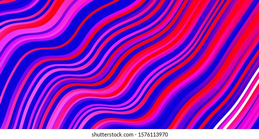 Light Pink, Blue vector background with wry lines. Colorful geometric sample with gradient curves.  Pattern for commercials, ads.