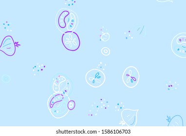 Light Pink, Blue vector background with tasty food. Beautiful colorful illustration with food in doodle style. Design for ad, poster, banner of cafes or restaurants.