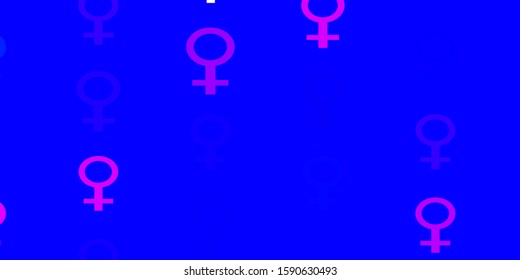 Light Pink, Blue vector background with woman symbols. Colorful illustration with gradient feminism shapes. New side for your design.