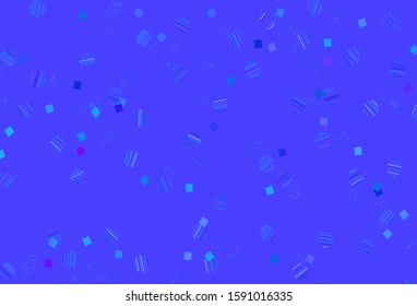 Light Pink, Blue vector background with triangles, circles, cubes. Illustration with colorful circles, triangles, rectangles. Pattern for commercials.