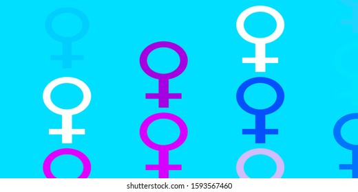 Light Pink, Blue vector background with woman symbols. Colorful feminism symbols with a gradient in modern style. Sample for your web designers.