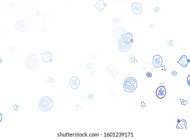 Light Pink, Blue vector background with cuisine gourmet. Beautiful colorful illustration with food in doodle style. Template for meal cooking in kitchen.
