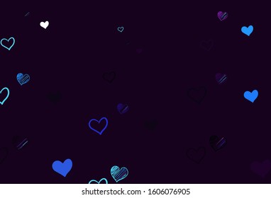 Light Pink, Blue vector background with hearts. Blurred decorative design in doodle style with hearts. Pattern for carnival, festival romantic leaflets.