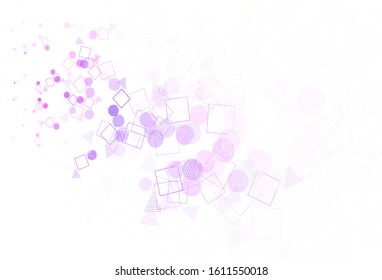Light Pink, Blue vector background with polygonal style with circles. Glitter abstract illustration with spheres, squares, lines. Pattern for websites.