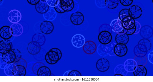 Light Pink, Blue vector background with occult symbols. Colorful mystic symbols with a gradient in ancient style. Simple design for occult depiction.