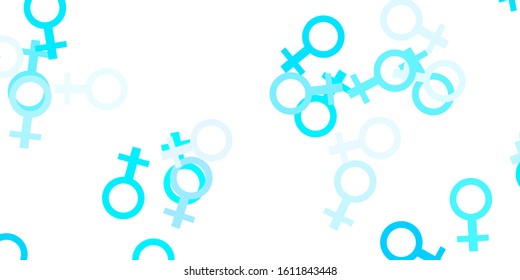 Light Pink, Blue vector background with woman symbols. Illustration with signs of women's strength and power. Design for International Women’s Day.