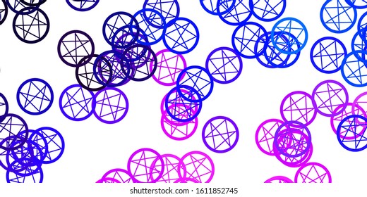 Light Pink, Blue vector background with occult symbols. Colorful mystic symbols with a gradient in ancient style. Background for esoteric, mystic designs.