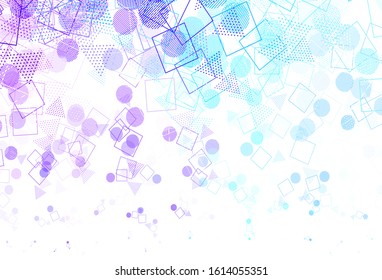 Light Pink, Blue vector background with polygonal style with circles. Circles, lines, rhombus with colorful gradient. Pattern for booklets, leaflets