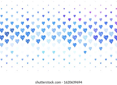 Light Pink, Blue vector background with hearts. Decorative design with hearts in simple style . Pattern for marriage gifts, congratulations.