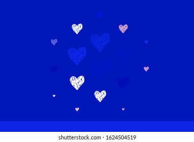 Light Pink, Blue vector background with hearts. Beautiful celebration style hearts on abstract illustration. Design for a business advert of anniversary.