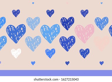 Light Pink, Blue vector background with Shining hearts. Illustration with shapes of gradient hearts on blur backdrop. Pattern for valentine's ad, booklets.