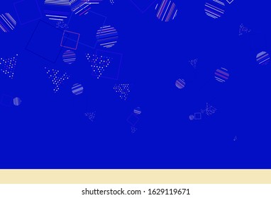 Light Pink, Blue vector background with triangles, circles, cubes. Illustration with set of colorful circles, triangles, squares. Smart design for your adverts.
