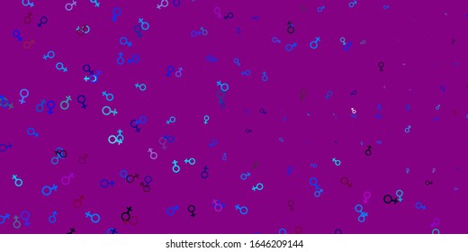 Light Pink, Blue vector background with woman symbols. Illustration with signs of women's strength and power. Design for International Women’s Day.