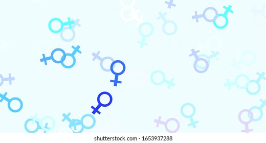 Light Pink, Blue vector background with woman symbols. Colorful feminism symbols with a gradient in modern style. Background for International Women’s Day.