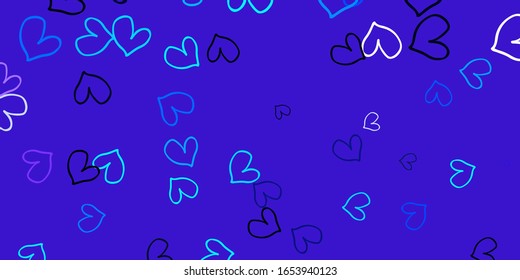 Light Pink, Blue vector background with Shining hearts. Blurred decorative design in doodle style with hearts. Pattern for valentine's ad, booklets.