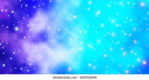 Fondo vectorial azul rosa claro con estrellas pequeñas y grandes. Diseño decorativo deslucido y de estilo sencillo con estrellas. Patrón para anuncios de año nuevo, folletos.