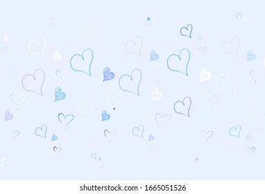 Light Pink, Blue vector background with Shining hearts. Shining illustration with hearts on abstract template. Design for a business advert of anniversary.