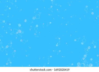 Light Pink, Blue vector background with polygonal style with circles. Illustration with set of colorful circles, triangles, squares. Pattern for commercials.