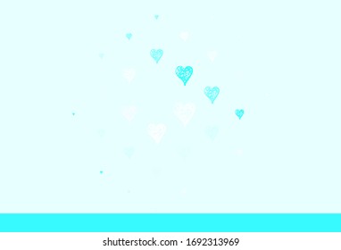 Fondo vectorial azul rosa claro con corazones brillantes. Hermosos corazones estilo celebración en ilustraciones abstractas. Diseño para un anuncio de aniversario de negocios.