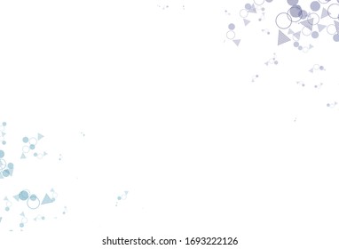 Color rosa claro, fondo vectorial azul con triángulos, círculos. Decoración de estilo abstracto con líneas, puntos. Plantilla para fondos de pantalla.
