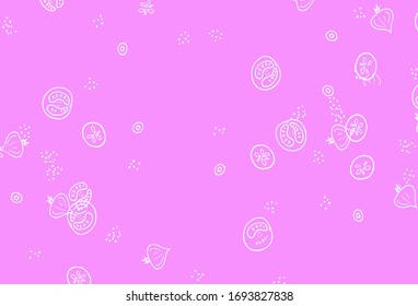 Light Pink, Blue vector background with cuisine gourmet. Illustration with set of fresh food in doodle style. Template for meal cooking in kitchen.