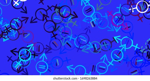Light Pink, Blue vector background with woman symbols. Colorful feminism symbols with a gradient in modern style. Background for International Women’s Day.