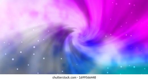 Fondo vectorial azul rosa claro con estrellas pequeñas y grandes. Dibujo abstracto geométrico moderno con estrellas. Diseño para su promoción empresarial.