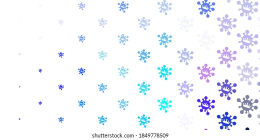 Hellrosa, blauer Vektorhintergrund mit Covid-19-Symbolen. Einfaches Design im abstrakten Stil mit Infektionsformen. Einfache Zeichnung gegen Gefahrenfieber.