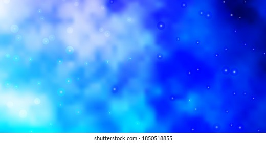 Hellrosa, blauer Vektorhintergrund mit bunten Sternen. Farbige Illustration mit abstrakten Farbverlauf-Sternen. Muster für neue Jahreswerbung, Broschüren.