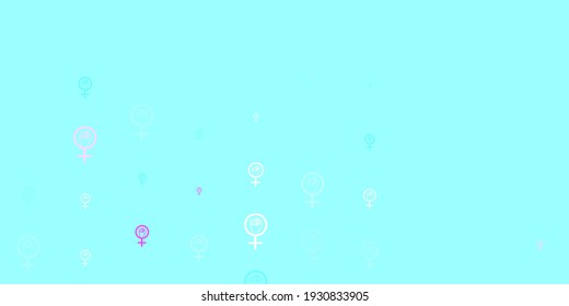 Light Pink, Blue vector background with woman symbols. Illustration with signs of women strength and power. Elegant design for wallpapers.