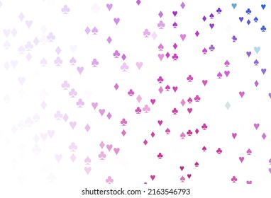 Light Pink, Blue vector background with cards signs. Illustration with set of hearts, spades, clubs, diamonds. Pattern for ads of parties, events in Vegas.