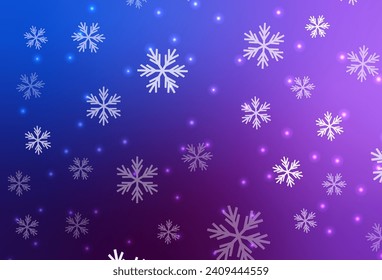 Light Pink, Blue vector background with xmas snowflakes, stars. Gradient colorful illustration with snow in christmas style. Pattern for New Year websites.