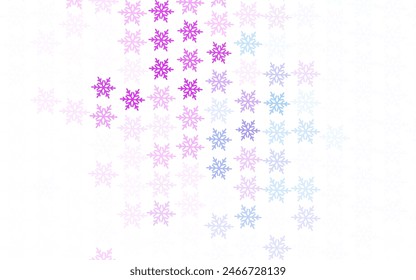 Rosa claro, fondo de Vector azul con hermosos copos de nieve, estrellas. Ilustración colorida del degradado con la nieve en estilo de la Navidad. Diseño de Nuevo año para anuncio de negocios.