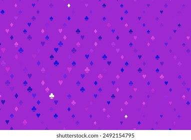 Light Pink, Blue vector background with cards signs. Shining illustration with hearts, spades, clubs, diamonds. Pattern for ads of parties, events in Vegas.