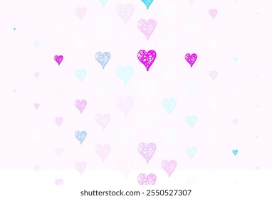 Light Pink, Blue vector background with Shining hearts. Beautiful celebration style hearts on abstract illustration. Pattern for valentine's ad, booklets.