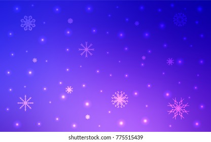 Light Pink, Blue vector background with xmas snowflakes. Shining colored illustration with snow in christmas style. The pattern can be used for year new  websites.