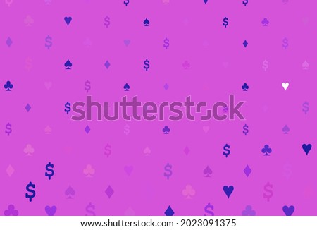 Light pink, blue vector background with cards signs. Illustration with set of hearts, spades, clubs, diamonds. Pattern for ads of parties, events in Vegas.